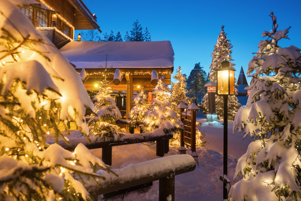 Santa Claus Village At Night Finnish Lapland
